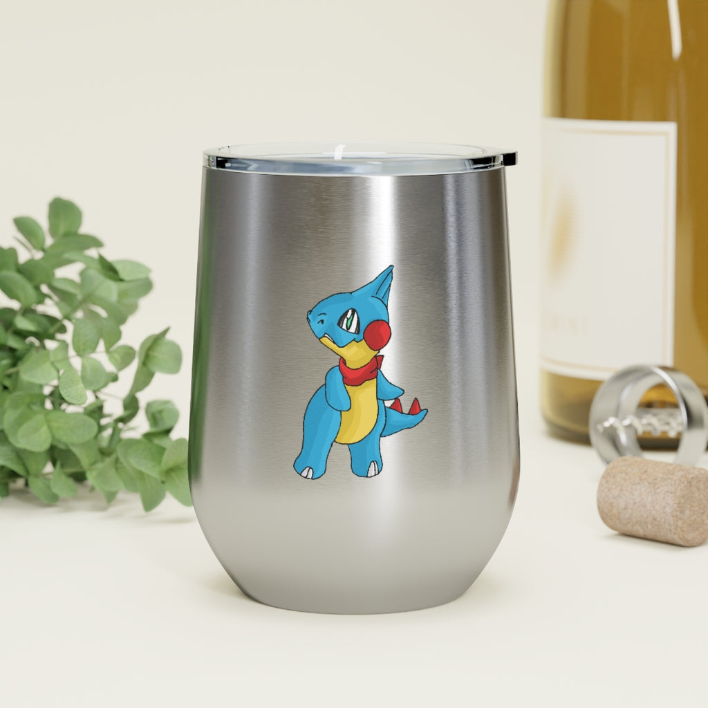 Spakeel 12oz Insulated Wine Tumbler in stainless steel with a clear plastic lid, showcasing a stylish design.