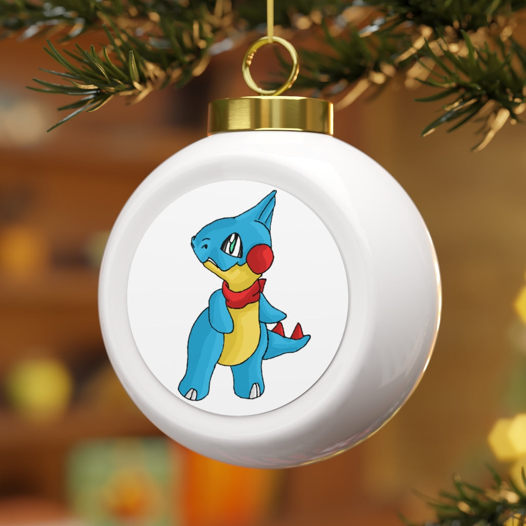 A 3-inch glossy Christmas ball ornament with a gold ribbon, featuring a vintage style and a customizable metal insert.