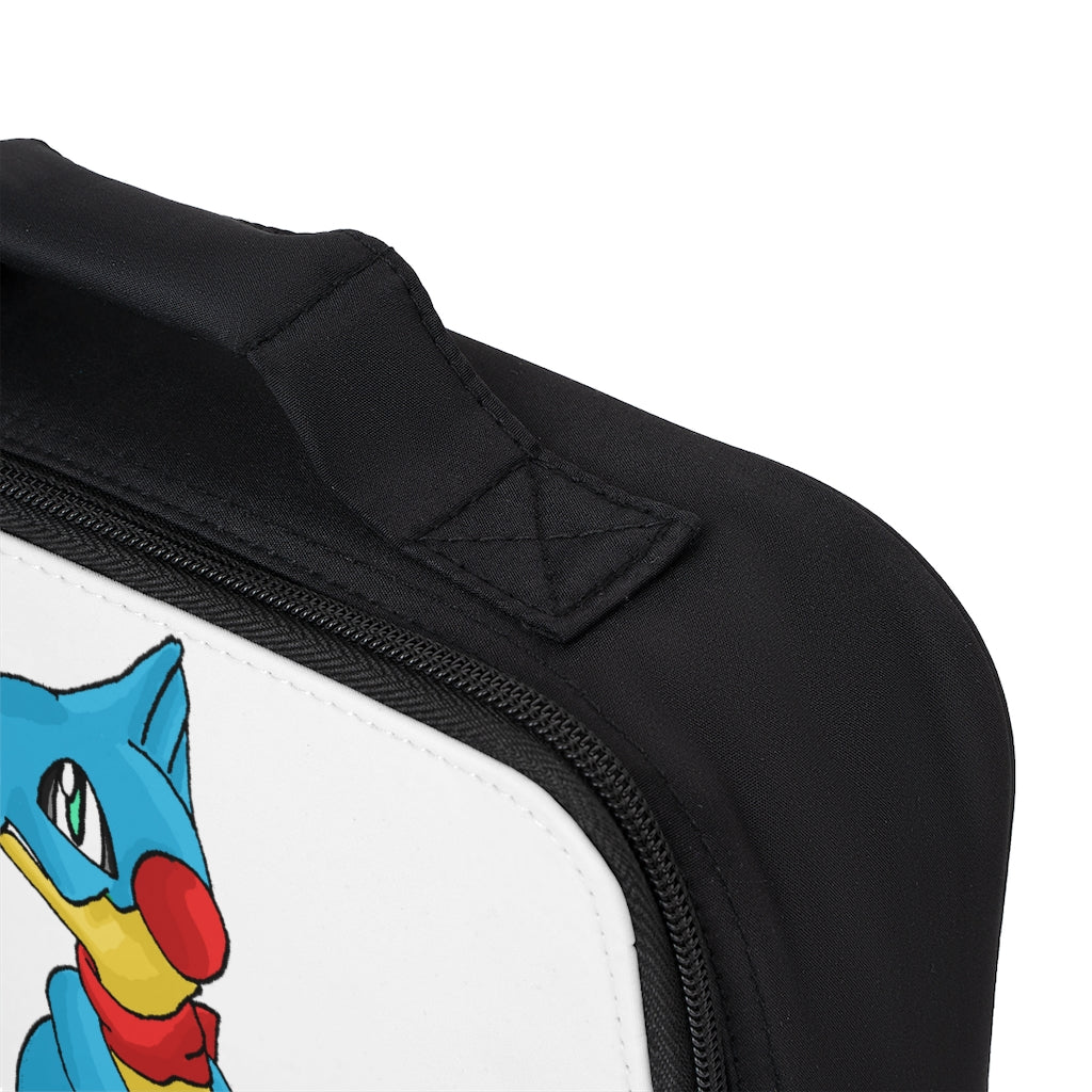 Spakeel Lunch Bag featuring a black base and customizable white area, designed for adults and kids with zippered closure and carrying handle.