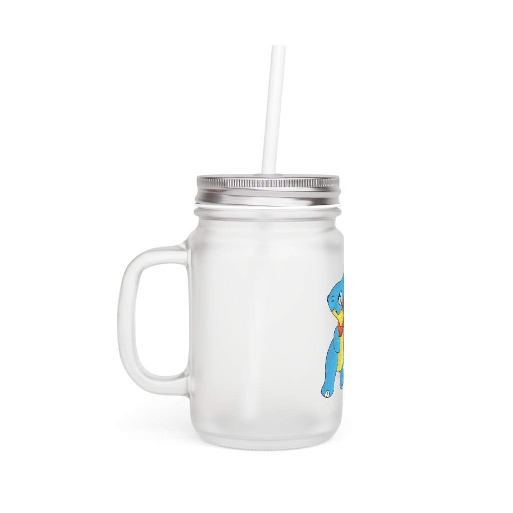 A stylish Spakeel Mason Jar made of frosted glass with a straw and lid, perfect for personalized drinks.