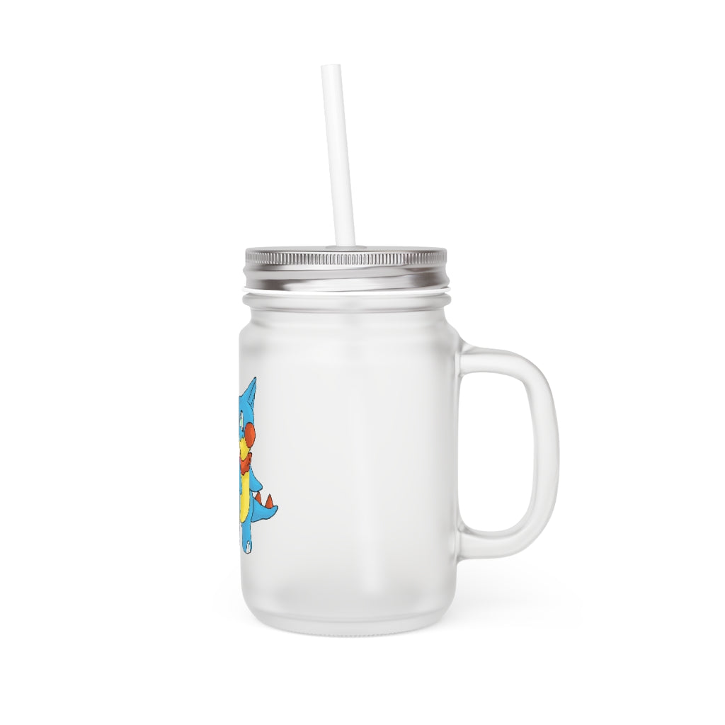 A stylish Spakeel Mason Jar made of frosted glass with a straw and lid, perfect for personalized drinks.