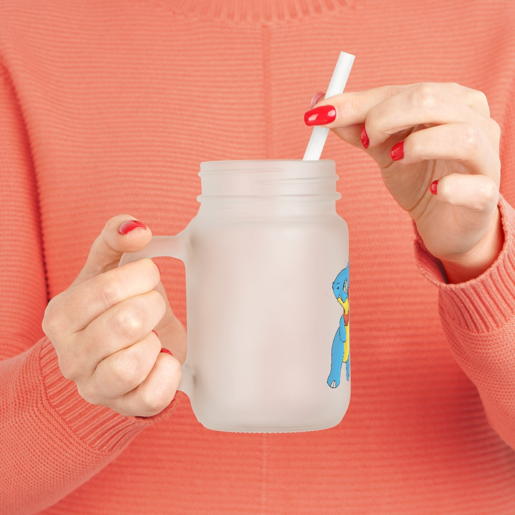 A stylish Spakeel Mason Jar made of frosted glass with a straw and lid, perfect for personalized drinks.