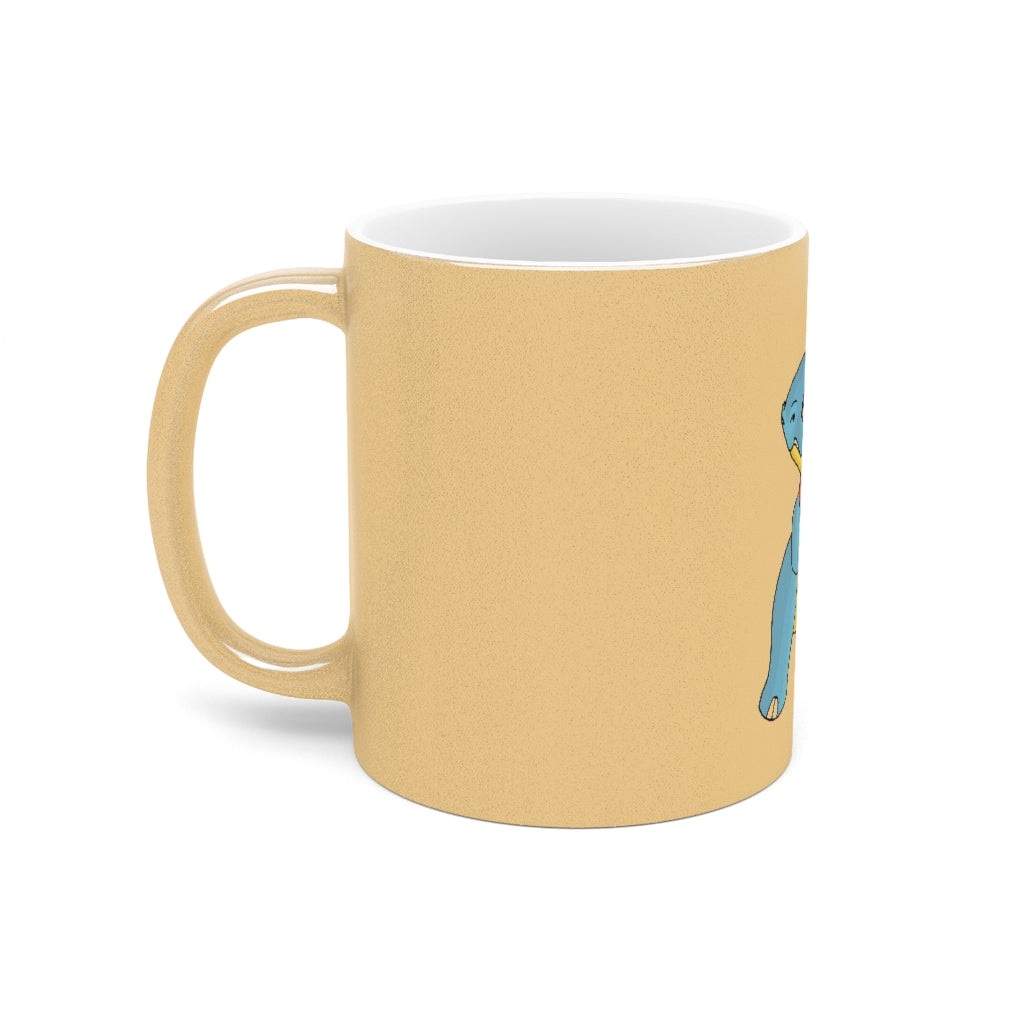 Spakeel Metallic Mug in Silver and Gold with personalized designs, showcasing a shiny ceramic finish and C-handle.