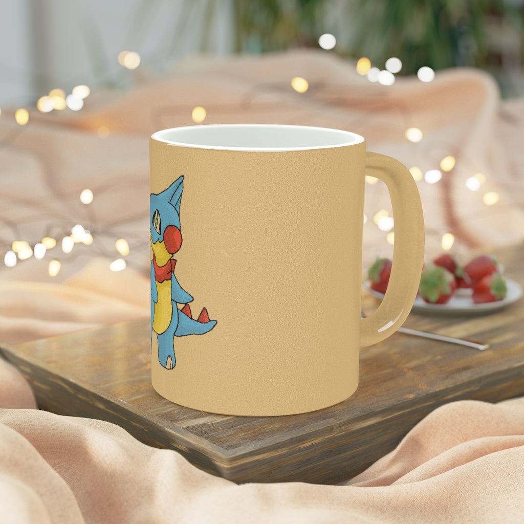 Spakeel Metallic Mug in Silver and Gold with personalized designs, showcasing a shiny ceramic finish and C-handle.