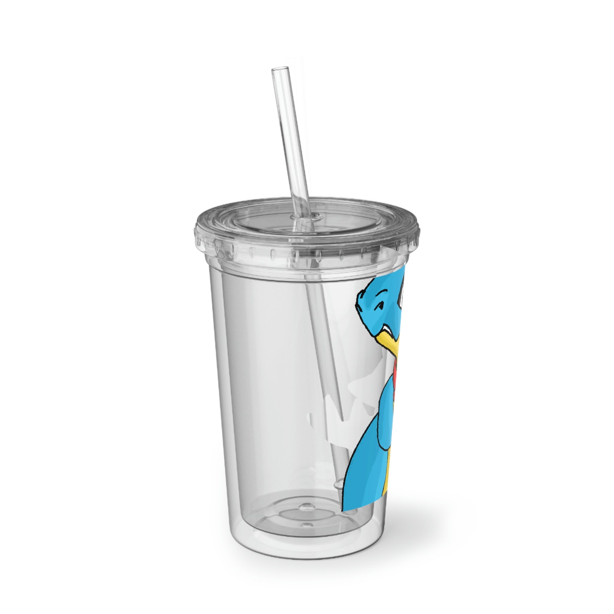 Spakeel Suave Acrylic Cup in stainless steel with a black screw-on cap and plastic straw, showcasing a customizable design.