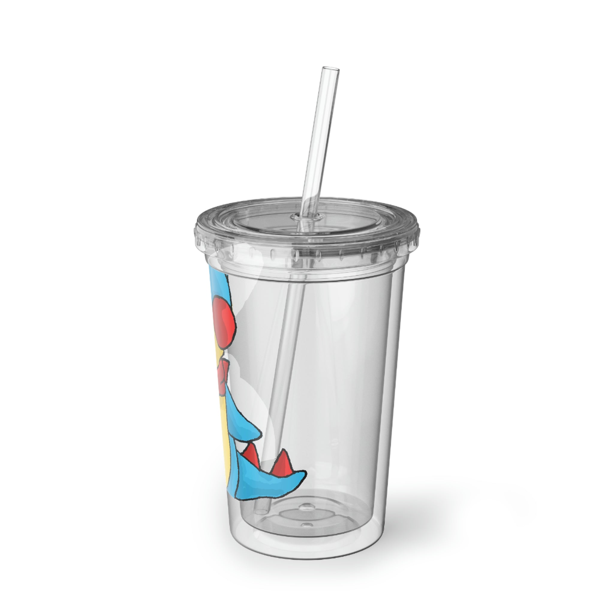 Spakeel Suave Acrylic Cup in stainless steel with a black screw-on cap and plastic straw, showcasing a customizable design.