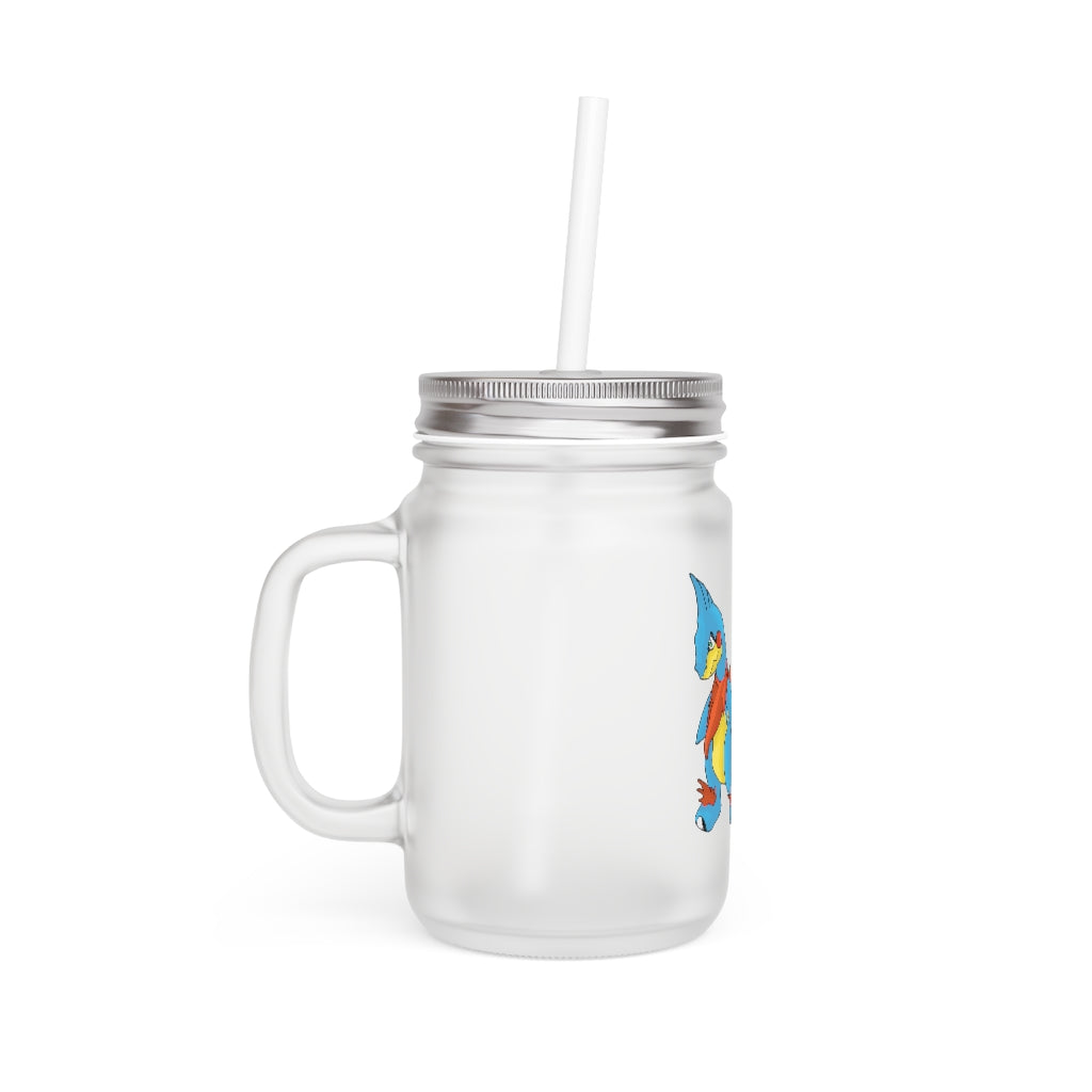 A stylish Spakez Mason Jar made of frosted glass, featuring a straw and lid, perfect for personalized drinks.