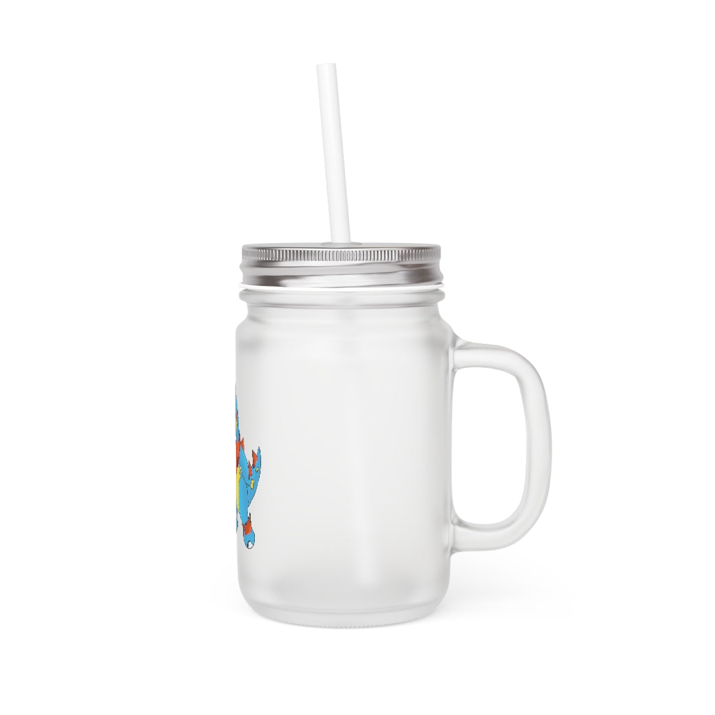 A stylish Spakez Mason Jar made of frosted glass, featuring a straw and lid, perfect for personalized drinks.