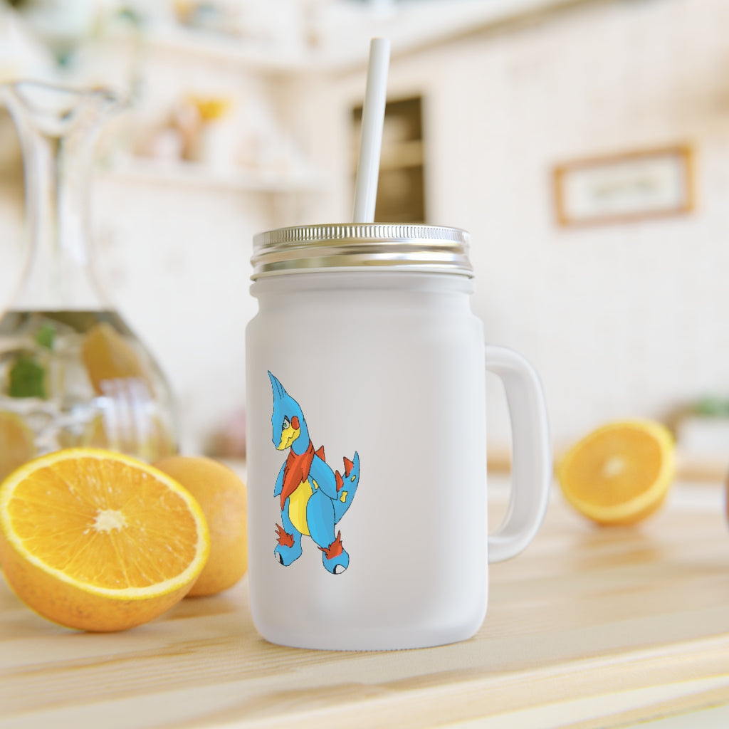 A stylish Spakez Mason Jar made of frosted glass, featuring a straw and lid, perfect for personalized drinks.