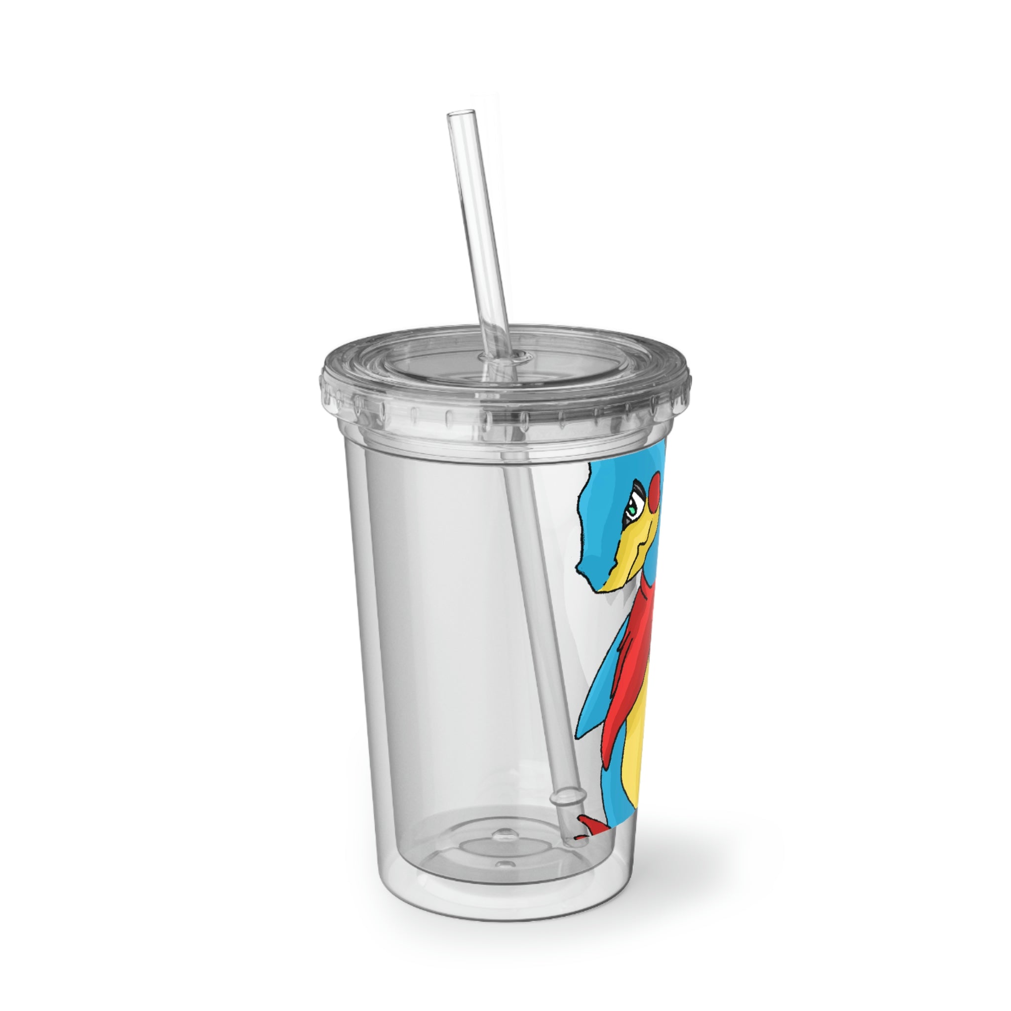 Spakez Suave Acrylic Cup in stainless steel with a black screw-on cap and a plastic straw, showcasing a customizable design.