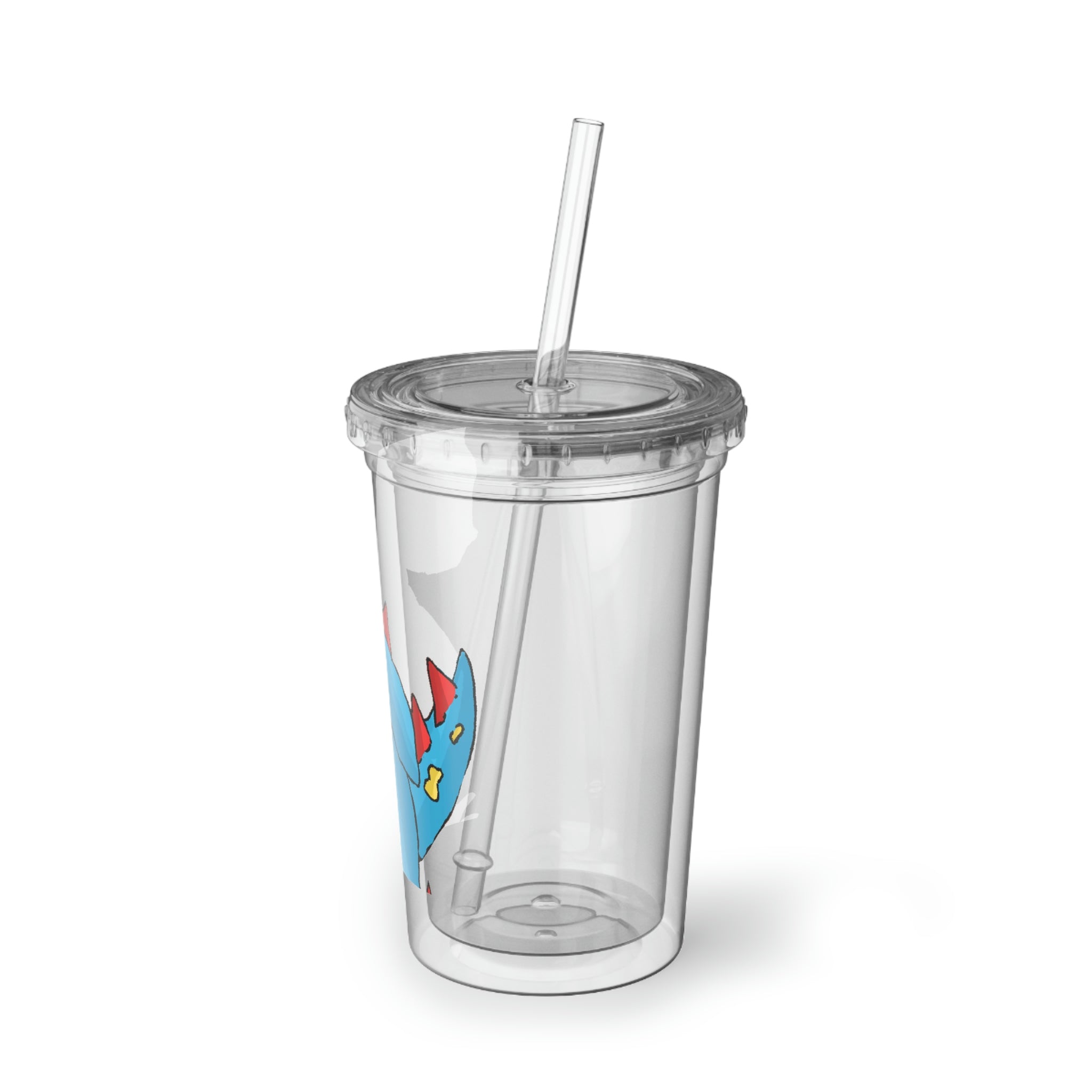 Spakez Suave Acrylic Cup in stainless steel with a black screw-on cap and a plastic straw, showcasing a customizable design.