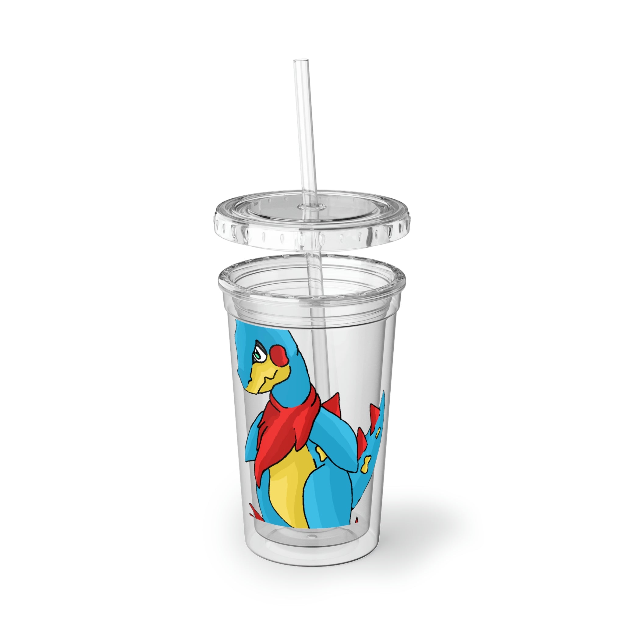 Spakez Suave Acrylic Cup in stainless steel with a black screw-on cap and a plastic straw, showcasing a customizable design.