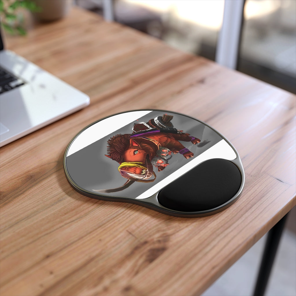 Spam the Death Mount Mouse Pad featuring ergonomic Memory Foam wrist rest and customizable neoprene insert on a black base.