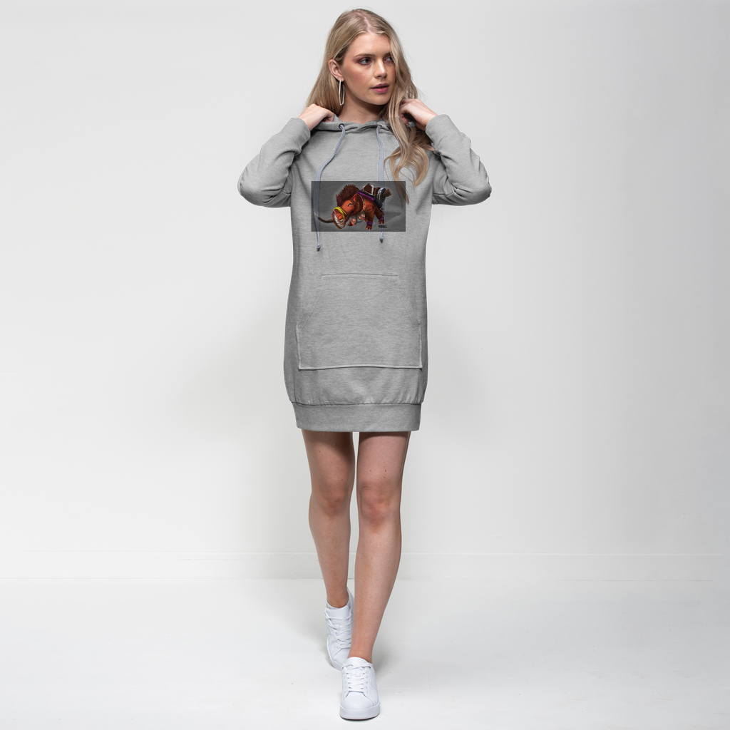 Spam The Death Mount Pig Premium Adult Hoodie Dress featuring a relaxed fit, hood, and kangaroo pouch pocket in a stylish design.