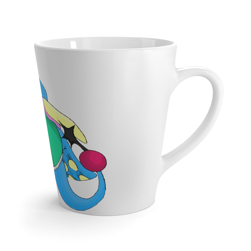 Spanglex Latte Mug in white ceramic with rounded corners and C-handle, showcasing high-quality sublimation printing.