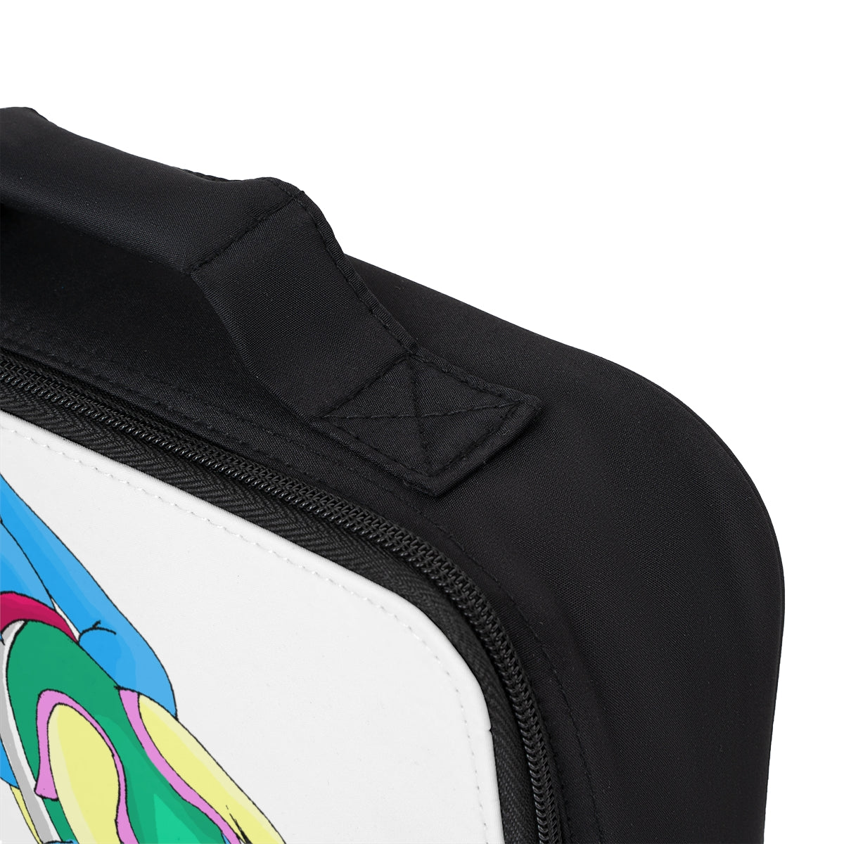 Spanglex Lunch Bag featuring a black base and customizable white area, ideal for adults and kids.