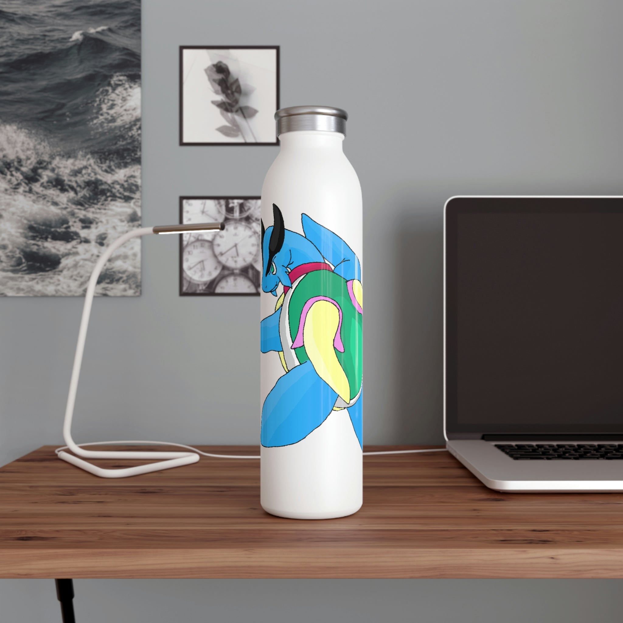 Spanglex Slim Water Bottle with matte finish and silver cap, showcasing customizable design options.