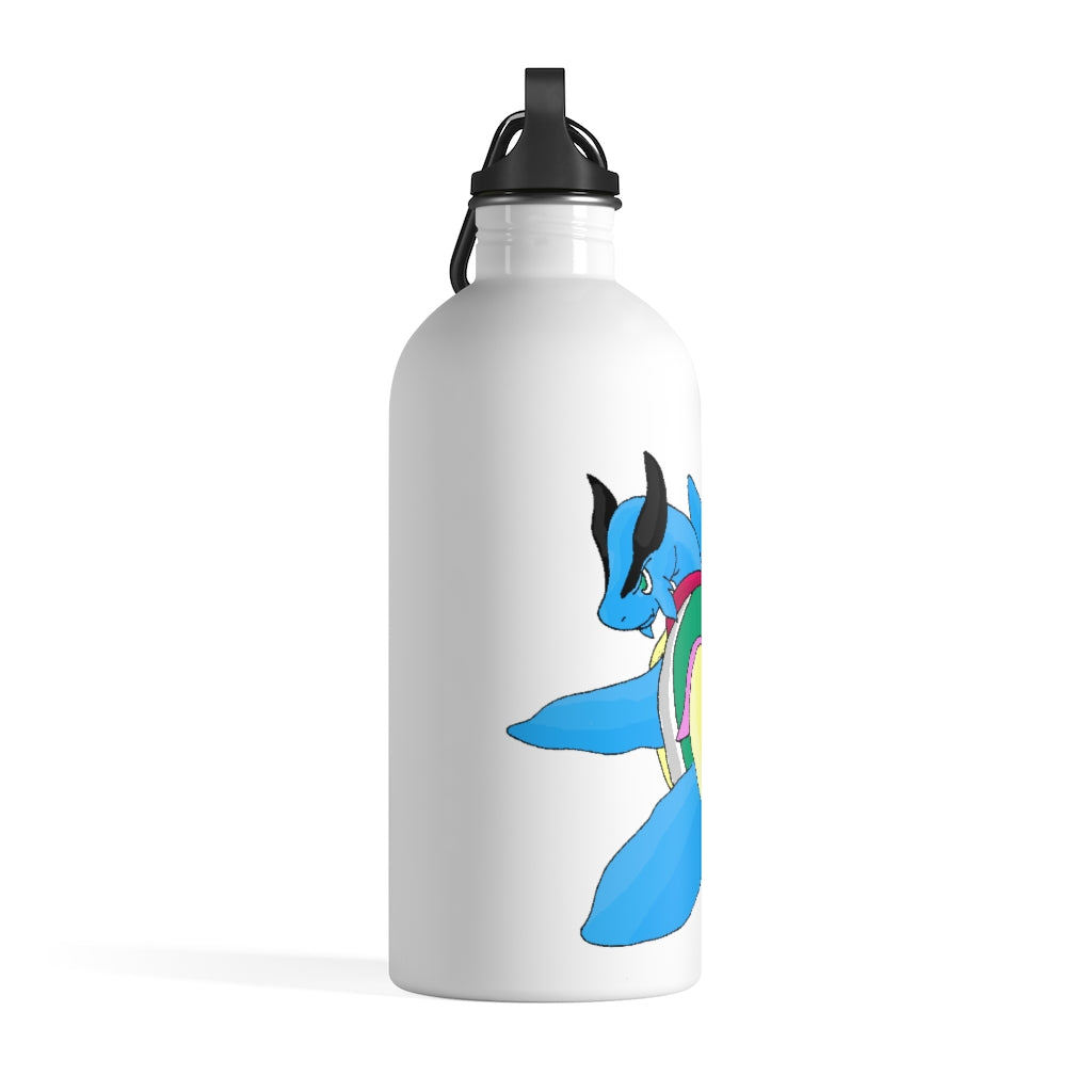 Spanglex Stainless Steel Water Bottle with a plastic screw top and carabiner, showcasing its stylish design and lightweight structure.