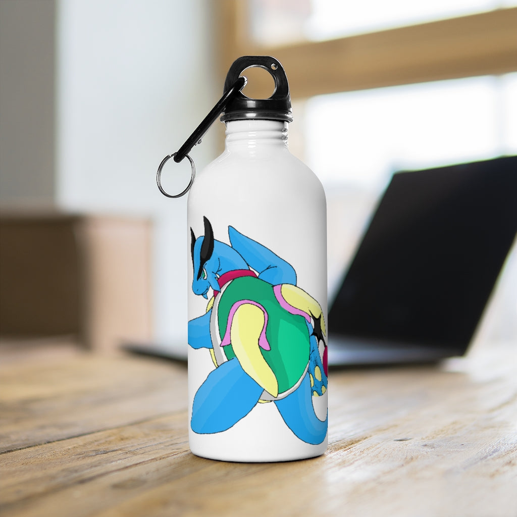 Spanglex Stainless Steel Water Bottle with a plastic screw top and carabiner, showcasing its stylish design and lightweight structure.