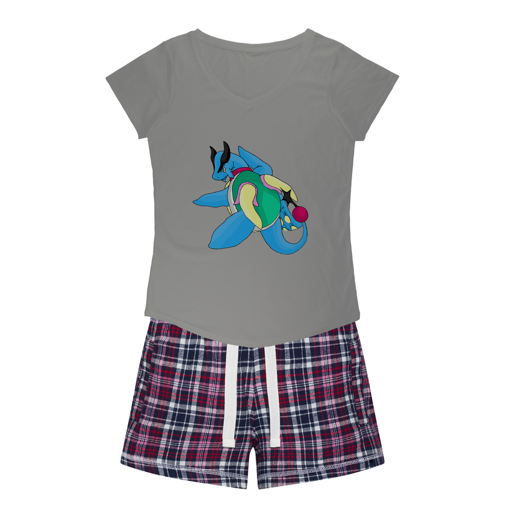 Spanglex Women's Sleepy Tee and Flannel Short set featuring a relaxed fit T-shirt and vibrant flannel shorts, perfect for cozy nights.