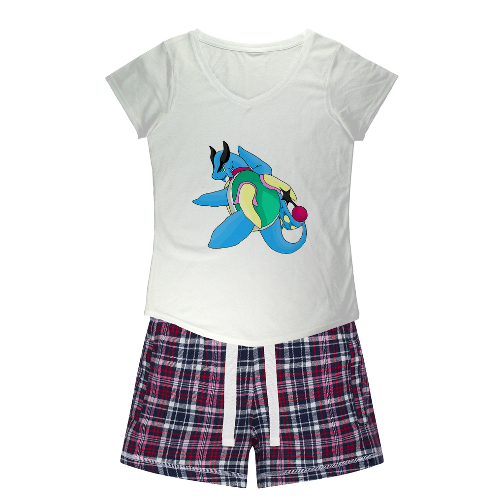 Spanglex Women's Sleepy Tee and Flannel Short set featuring a relaxed fit T-shirt and vibrant flannel shorts, perfect for cozy nights.