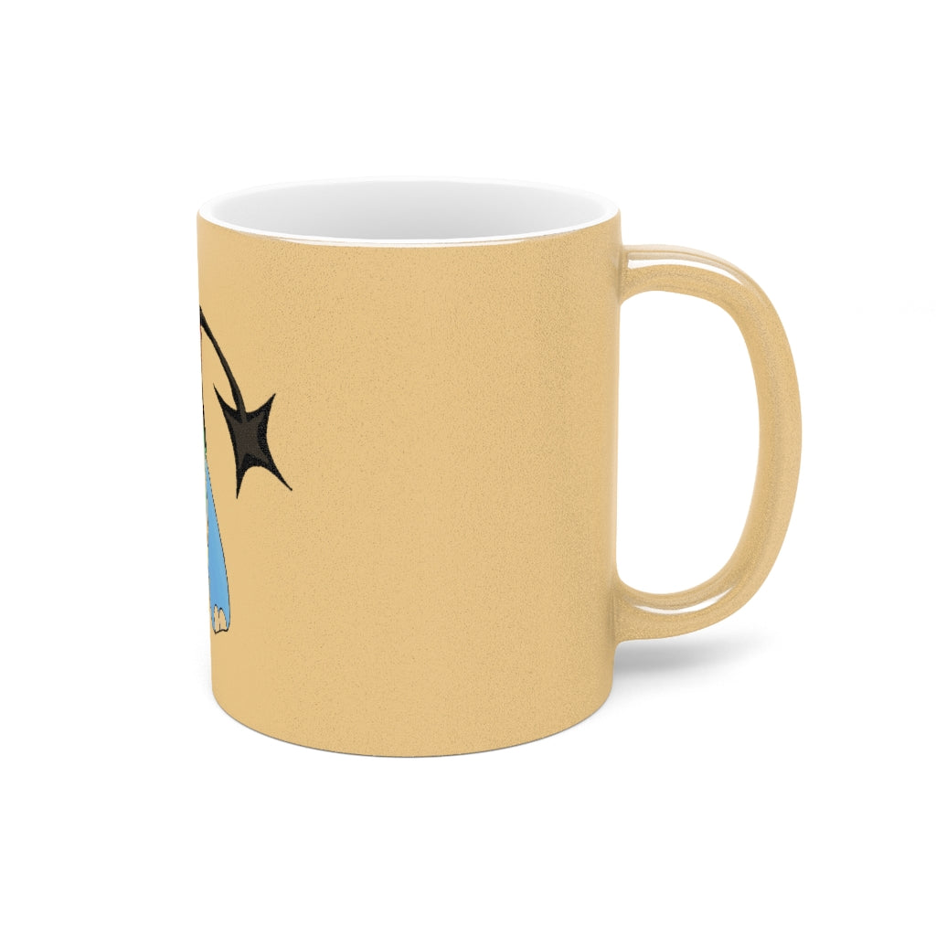 A stylish Spanx Metallic Mug in Silver and Gold, showcasing personalized designs on a ceramic surface.