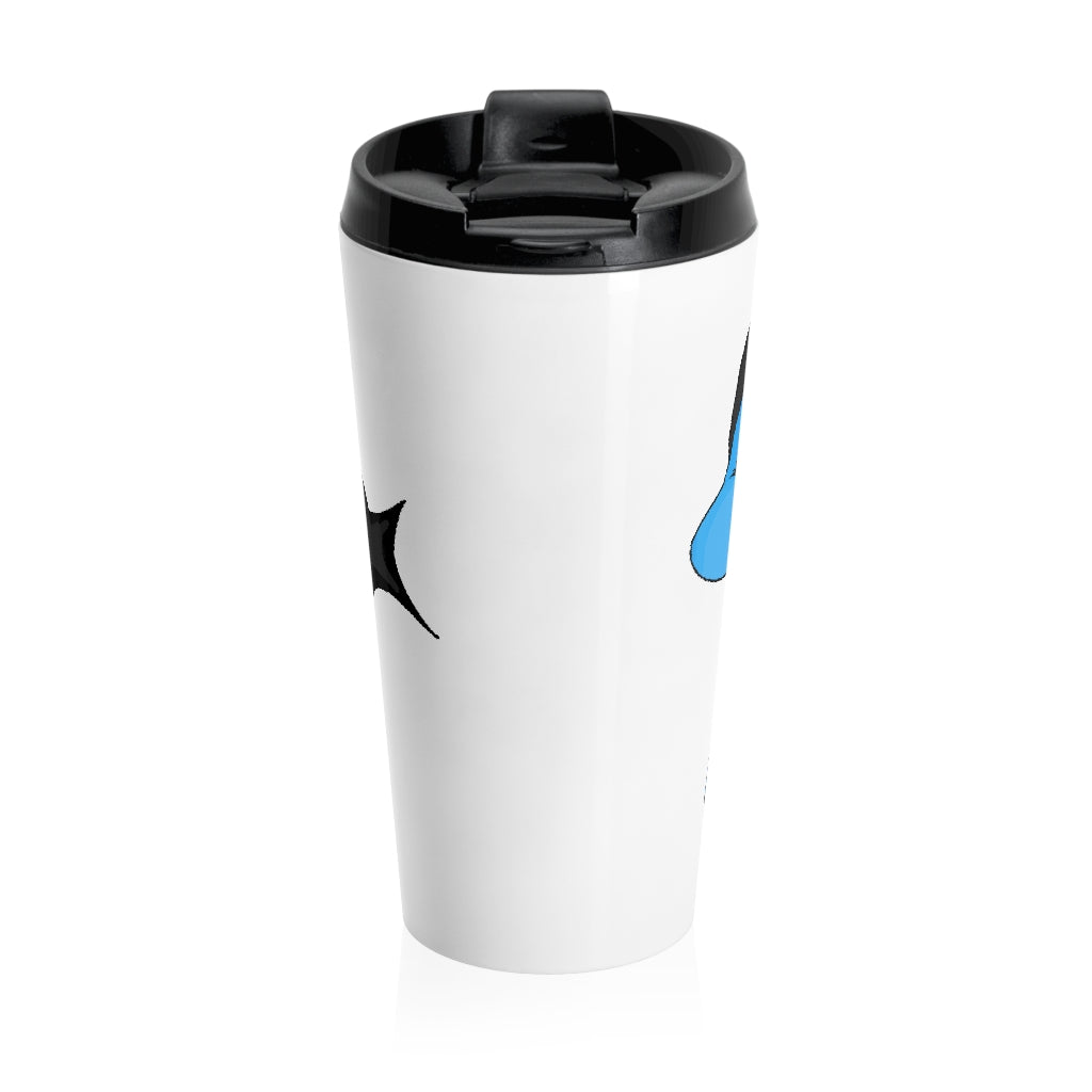 Spanx Stainless Steel Travel Mug with black lid, showcasing its sleek design and vibrant sublimation print.