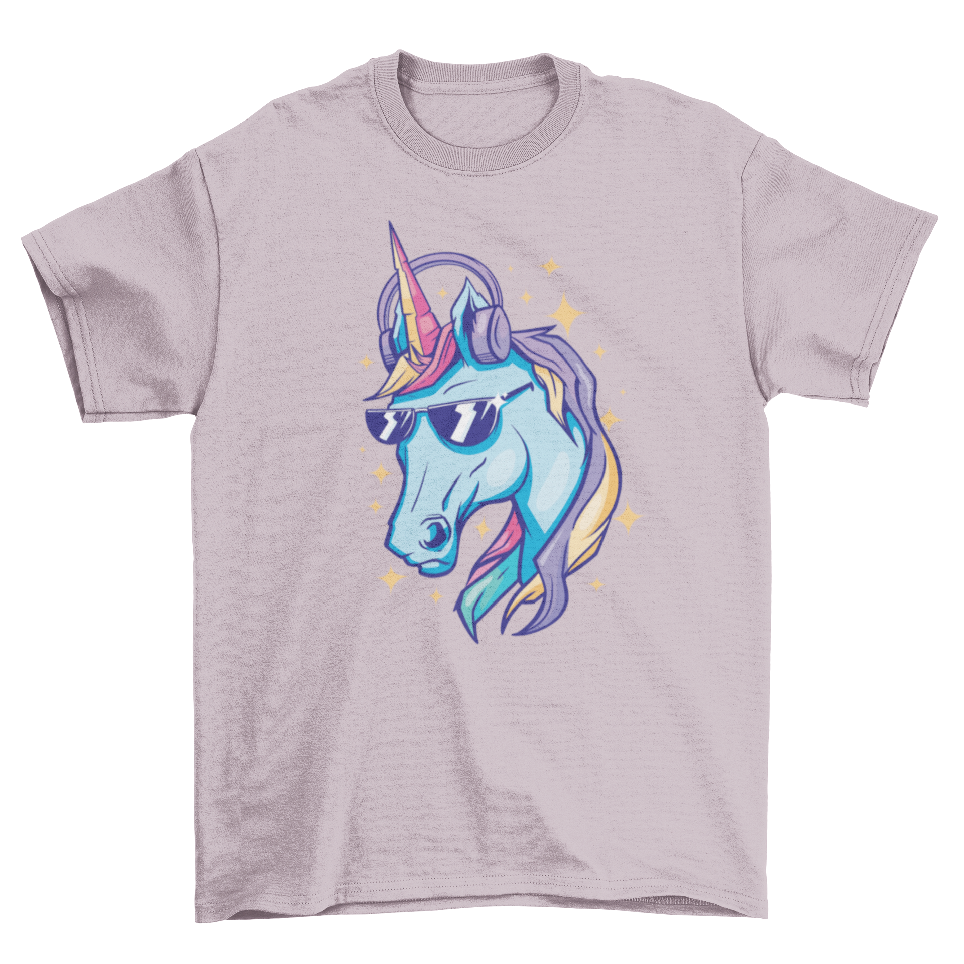 A colorful sparkly unicorn t-shirt featuring a unicorn wearing stylish sunglasses, perfect for unicorn lovers.