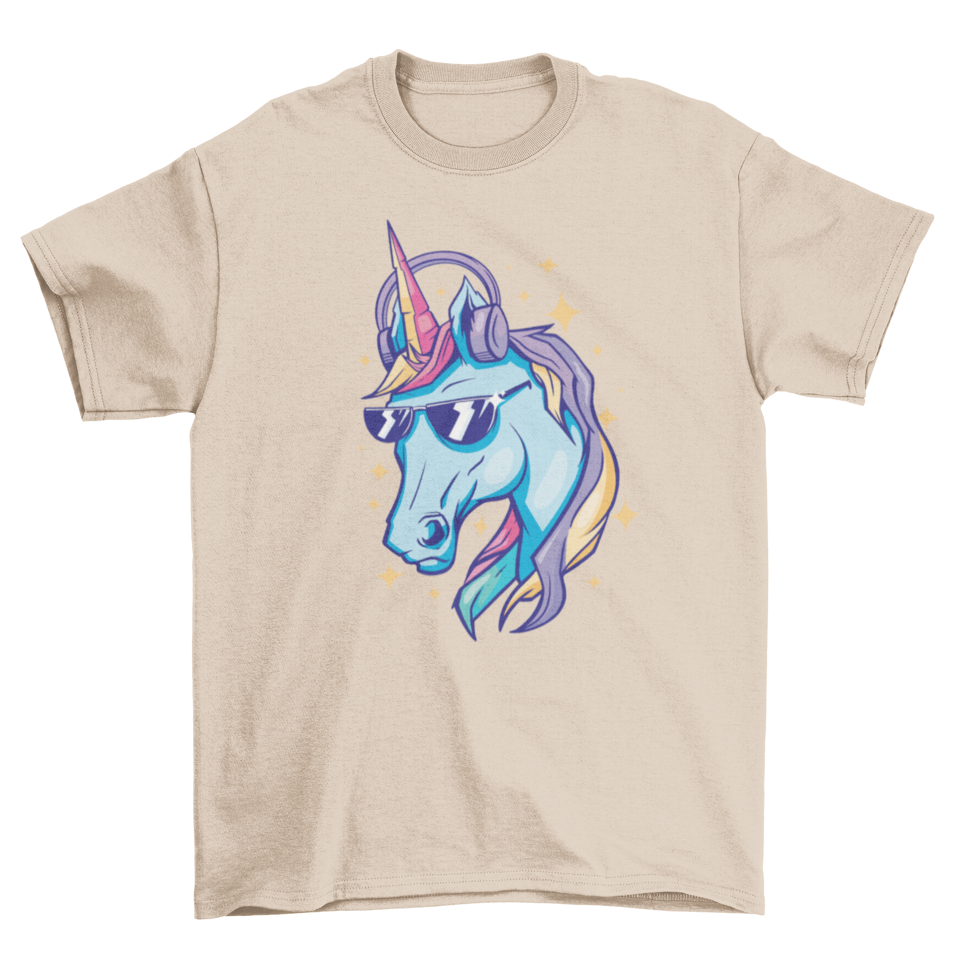 A colorful sparkly unicorn t-shirt featuring a unicorn wearing stylish sunglasses, perfect for unicorn lovers.