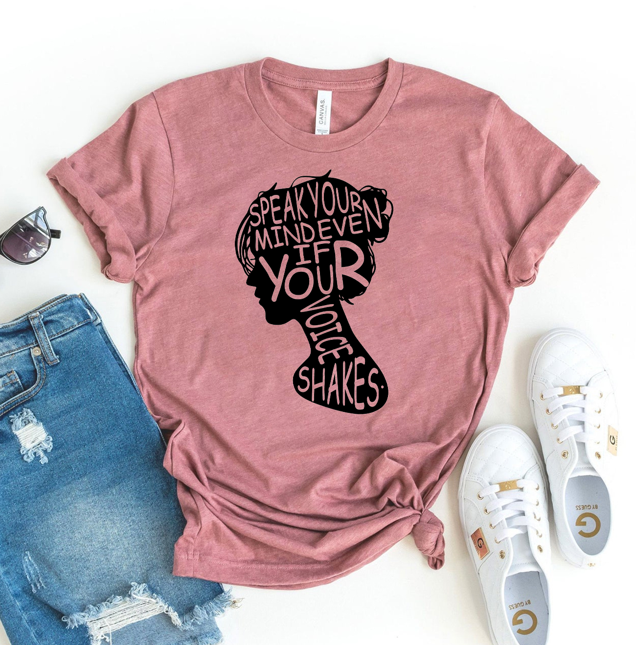 Speak Your Mind Even If Your Voice Shakes T-shirt in premium ring spun cotton, featuring a soft feel and high-quality flex print design.