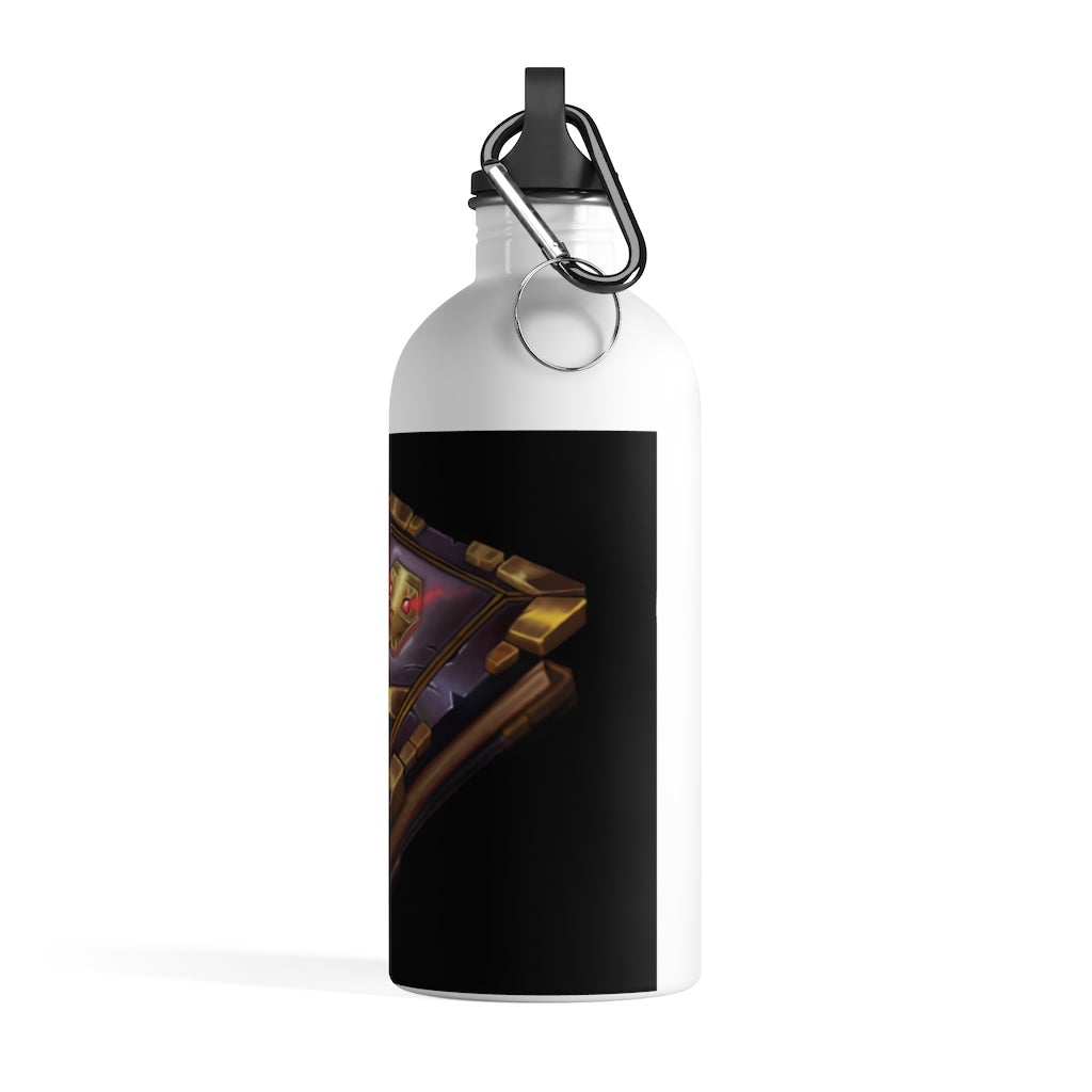 Spell Book Stainless Steel Water Bottle with a unique design, featuring a plastic screw top and carabiner for easy carrying.