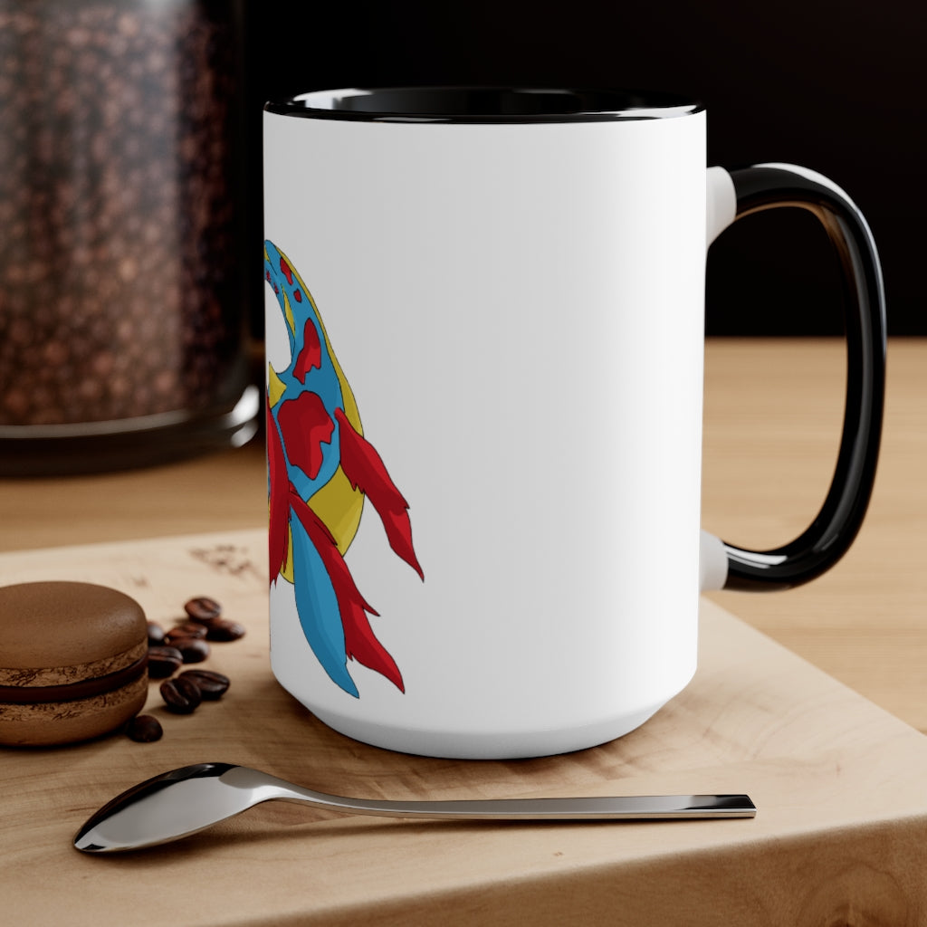 Sphale Accent Mug featuring a white exterior with a vibrant colored interior, showcasing its two-tone design and ergonomic C-handle.