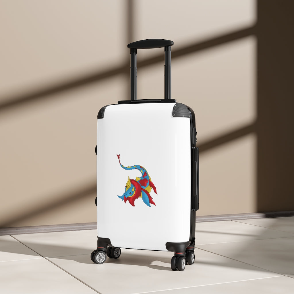 Sphale Cabin Suitcase in personalized faux leather with adjustable handle and double wheels, ideal for stylish travel.