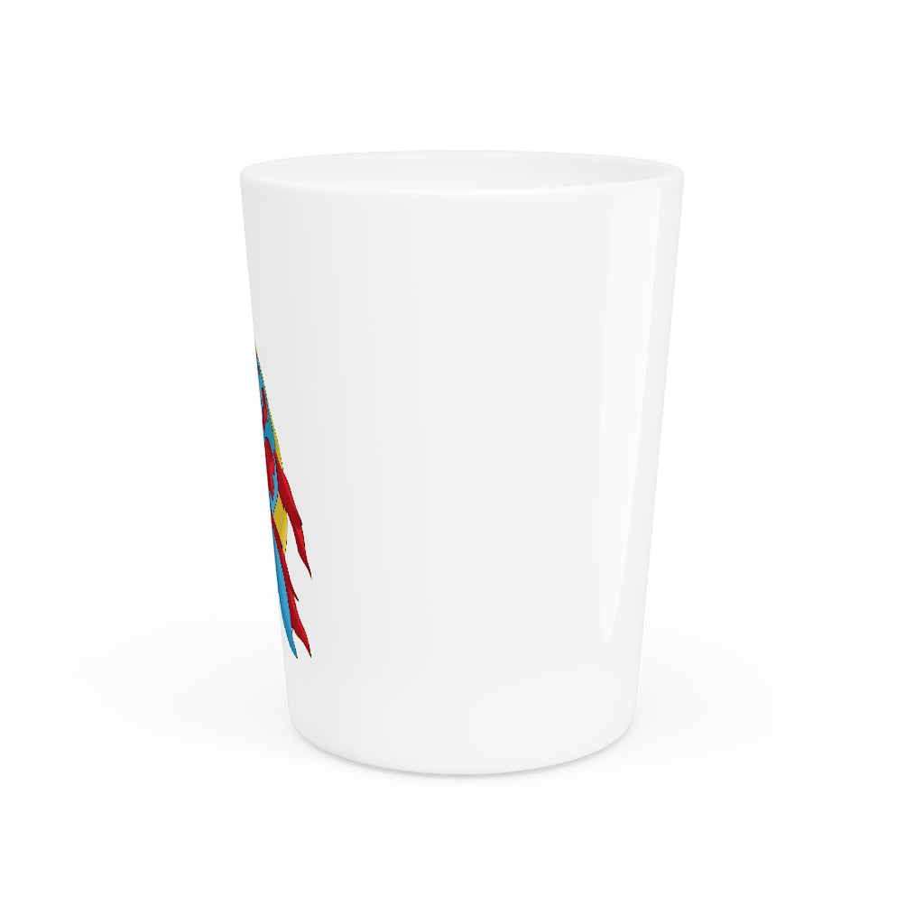 Personalized Sphale Shot Glass with white ceramic finish and customizable design, available in white or black interior.