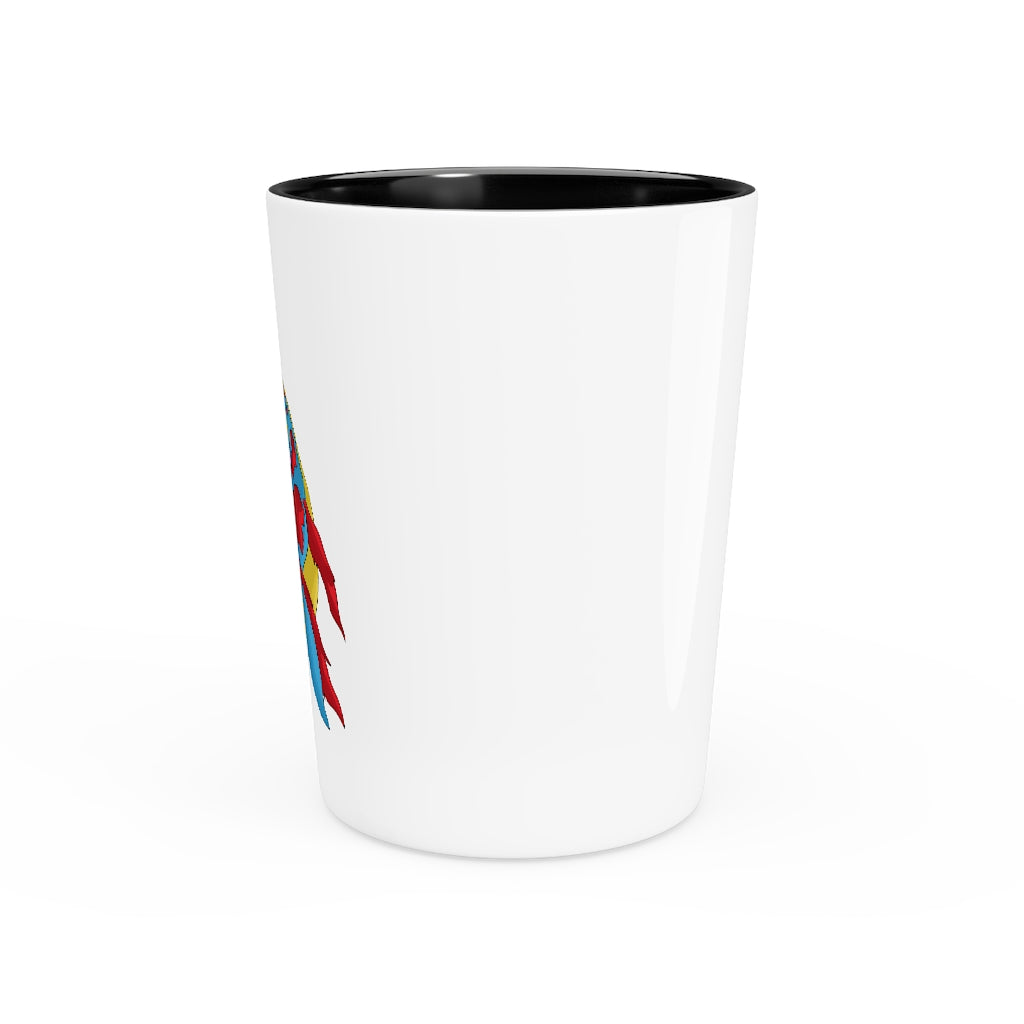 Personalized Sphale Shot Glass with white ceramic finish and customizable design, available in white or black interior.