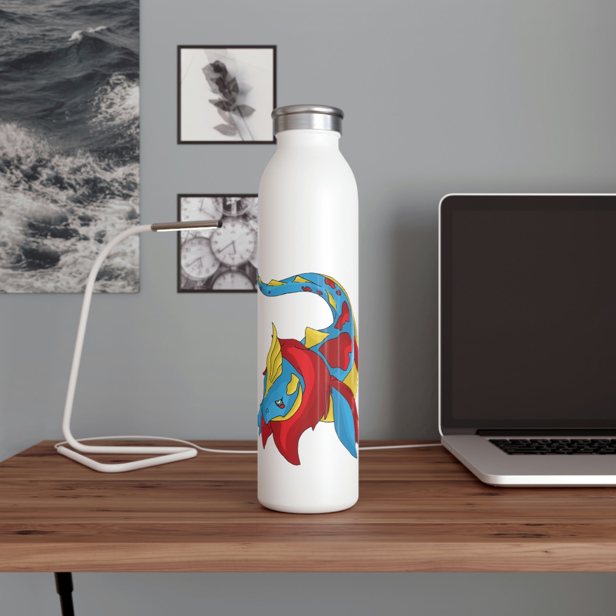 Sphale Slim Water Bottle with matte finish and stylish lid, showcasing customizable design options.