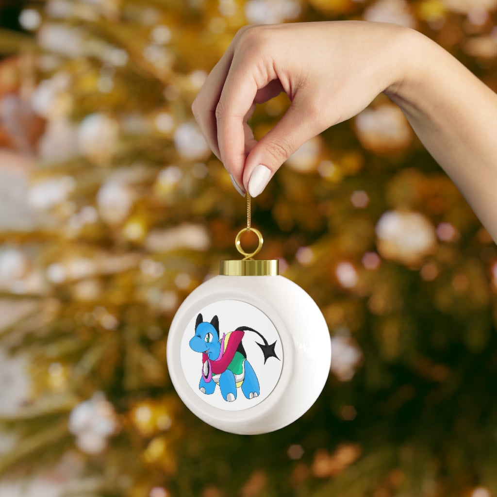 Sphanx Christmas Ball Ornament with glossy finish and gold ribbon, featuring a vintage design and customizable metal insert.