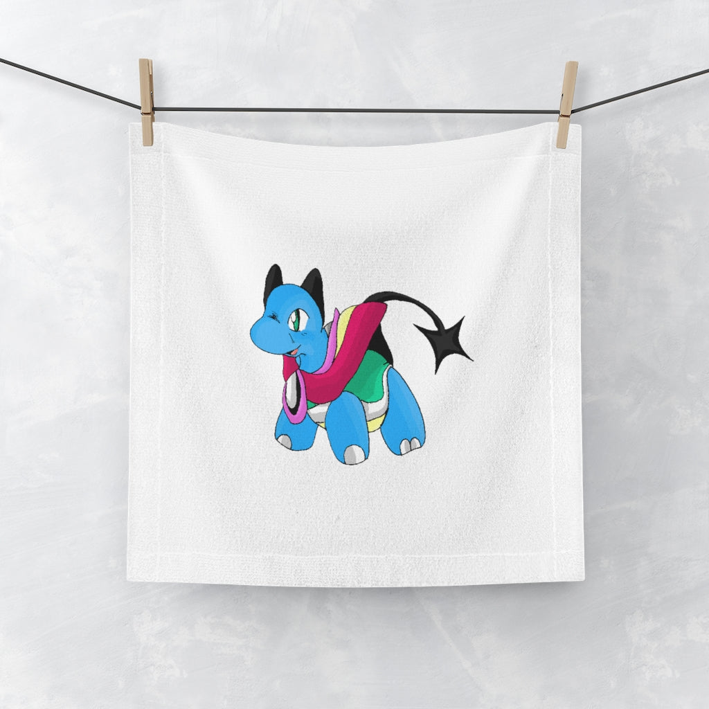 A customizable Sphanx Face Towel featuring a soft polyester front for printing and a plush cotton back, measuring 13x13 inches.