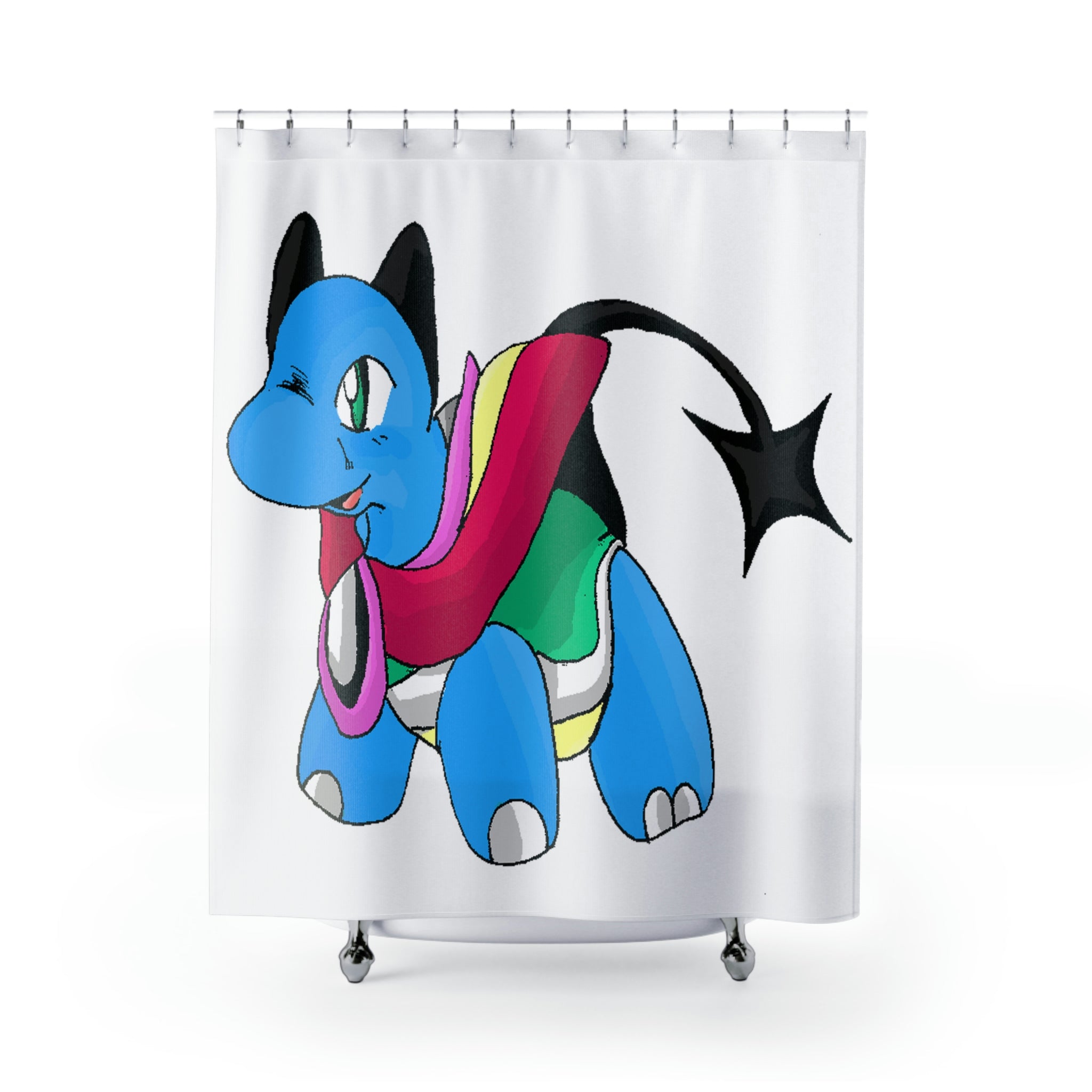 Sphanx Shower Curtain featuring vibrant custom designs, made from durable polyester material.