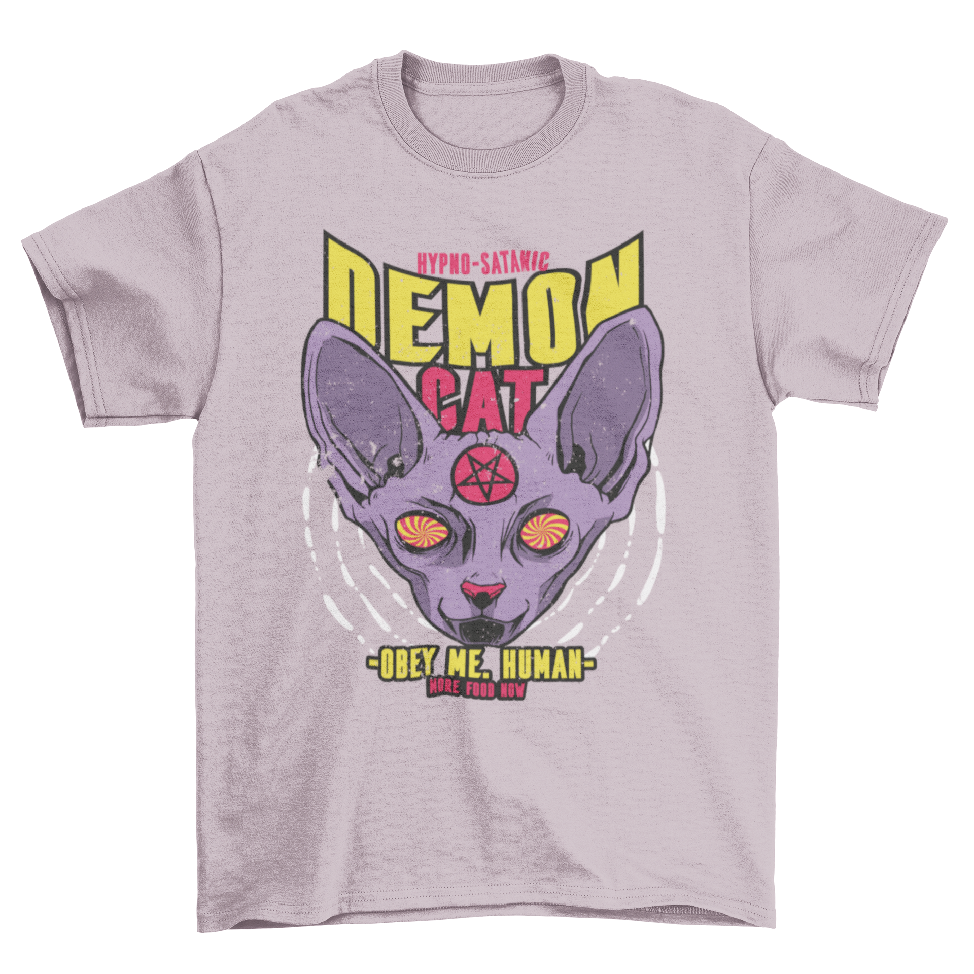 Sphinx cat satanic t-shirt featuring a striking design with the quote 'Demon cat'.