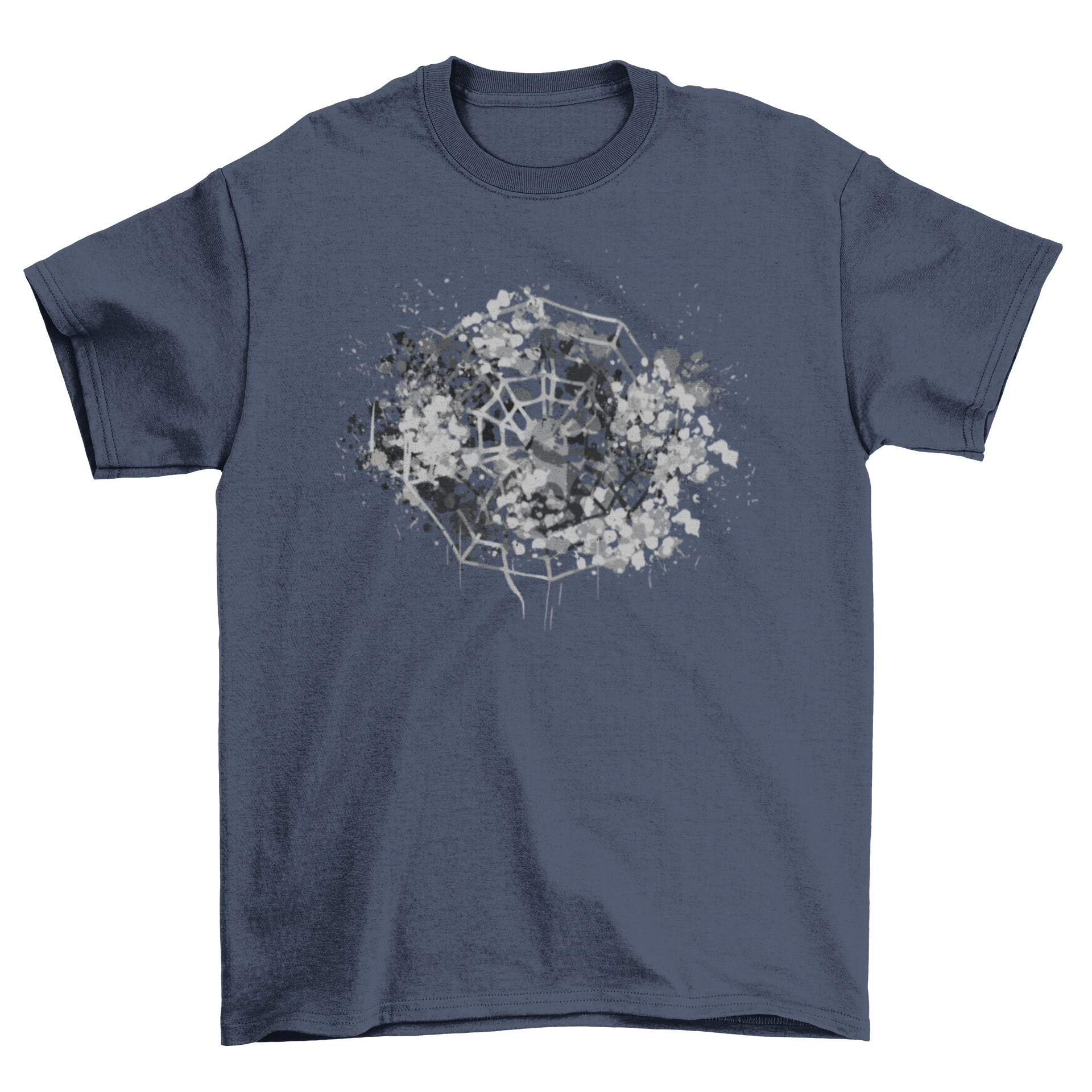 Spider Web Halloween T-shirt featuring a grungy watercolor spider web design with colorful paint splashes.