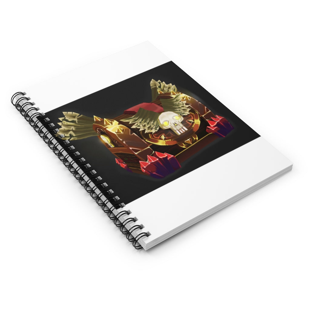 Spiral notebook with ruled line pages, featuring a colorful printed front cover and a sleek black back cover, ideal for notes and lists.