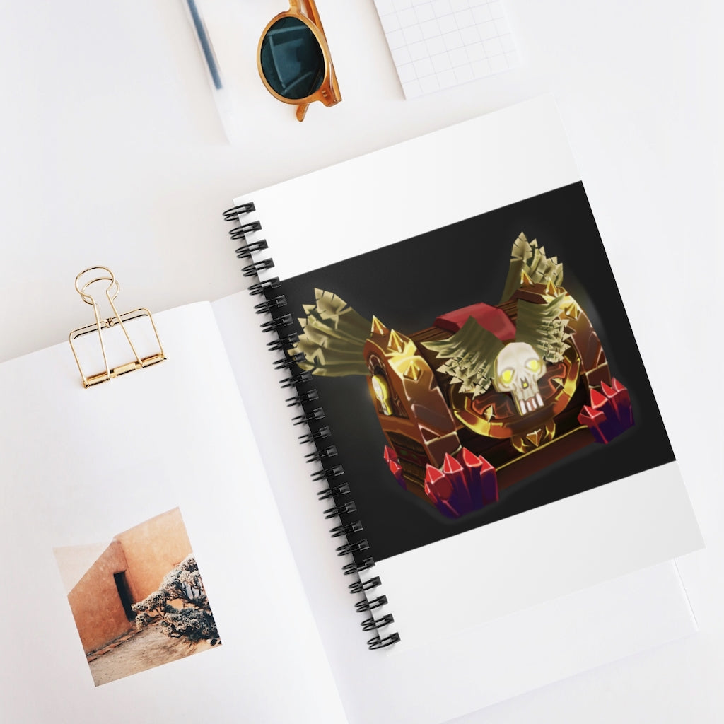 Spiral notebook with ruled line pages, featuring a colorful printed front cover and a sleek black back cover, ideal for notes and lists.