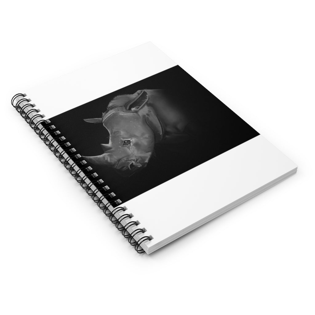 A stylish spiral notebook with ruled line pages, featuring a printed front cover and a black back cover, ideal for notes and lists.