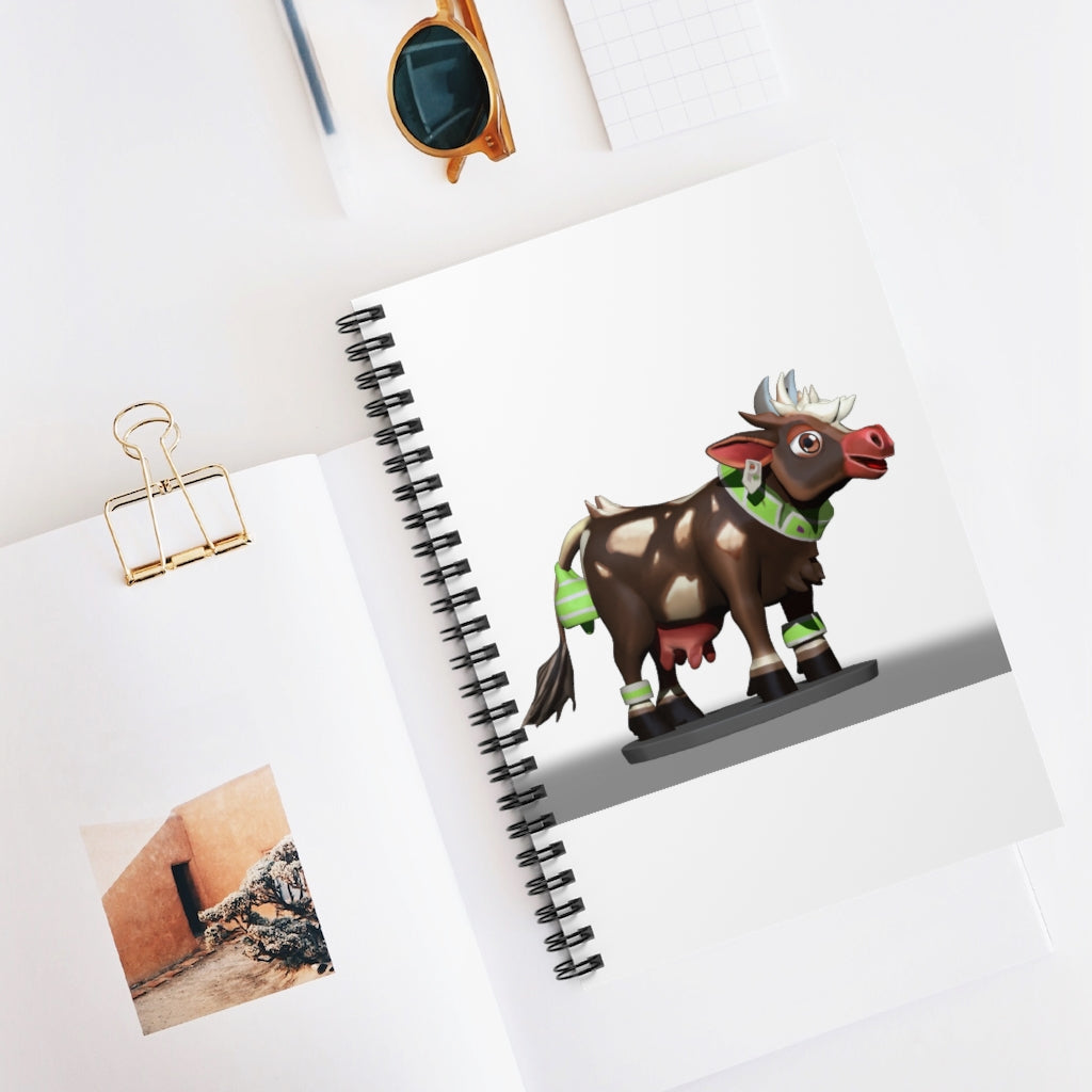 A stylish spiral notebook with ruled line pages, featuring a vibrant printed front cover and a sleek black back cover.