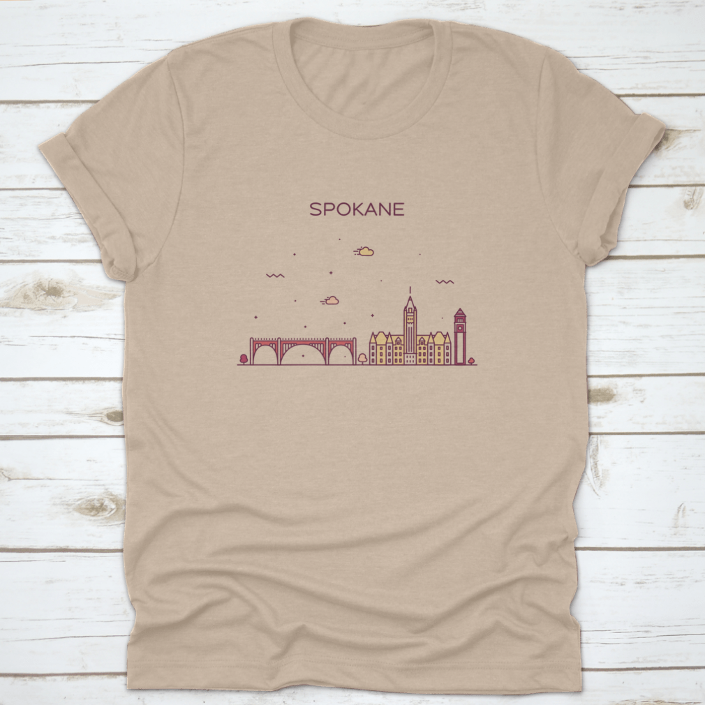 Trendy vector illustration of Spokane skyline, Washington, showcasing modern urban design with vibrant colors.