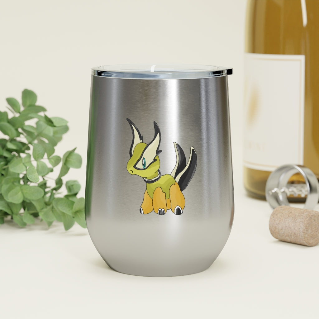 Spore 12oz Insulated Wine Tumbler in stainless steel with a clear plastic lid, showcasing its sleek design and double insulation.