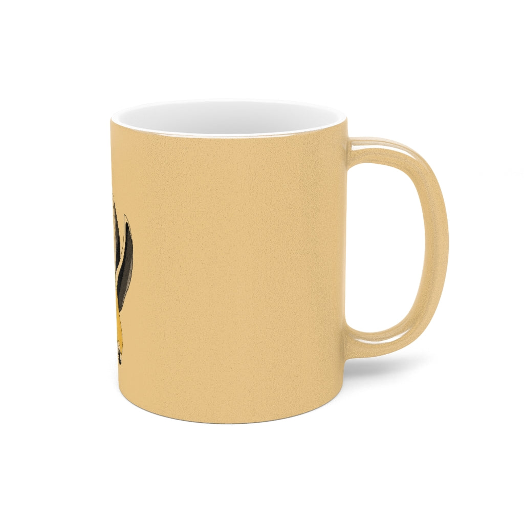 Spore Metallic Mug in Silver and Gold finishes, showcasing personalized designs and a comfortable C-handle.