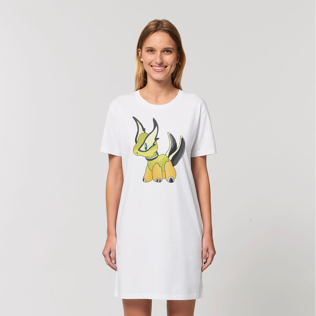 Spore Organic T-Shirt Dress made from 100% organic cotton, showcasing its soft texture and stylish design.