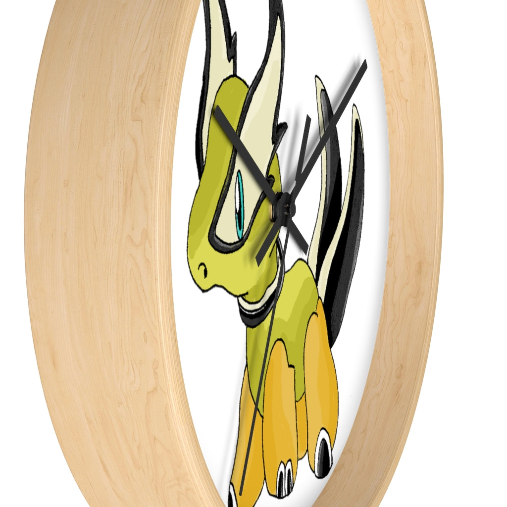 Stylish Spore Wall Clock with wooden frame and plexiglass face, perfect for indoor decor.